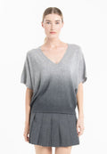 Pull col V manches chauve souris femme en cachemire tie & dye gris clair & gris anthracite - RIA 7B-0