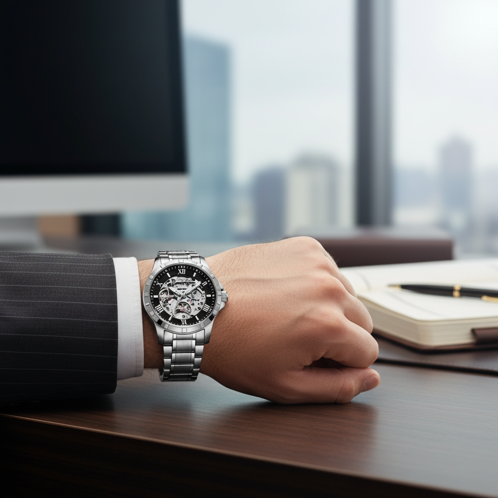 RUIMAS Men’s Automatic Watch – Stainless Steel, 5ATM Waterproof.