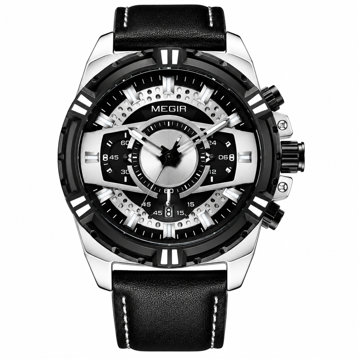 MEGIR Men’s Chronograph Watch – Leather Strap, Waterproof